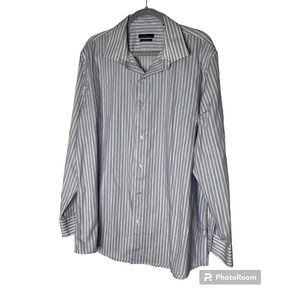 Marc Anthony Men's Shirt Size 18 in Purple and White Stripe Slim Fit Long Sleeve